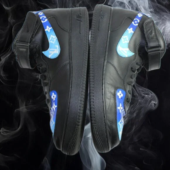 Men’s Nike Air Force 1 High – Black & Blue Custom Collector Pair Size 13